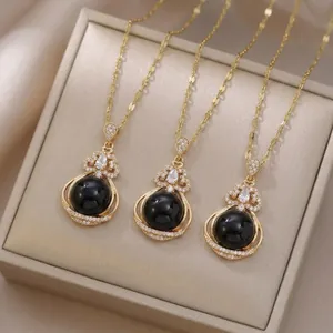 Temperature Sensitive Color Changing Waterdrop Flower Pendant Necklace Stainless Steel Zircon Jewelry For Women