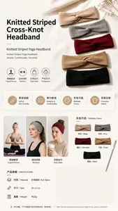 Details of knitted striped yoga headbands in various colors for sports and daily wear.