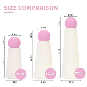 Comparaison de taille gourdes inox 350ml 500ml 750ml avec bouchon boule rose