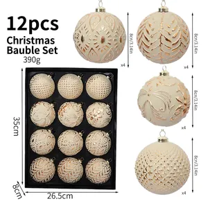 Close-up detail of 12pcs 8cm electroplated textured Christmas ball ornaments set