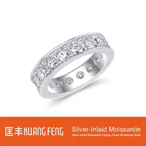 925 Sterling Silver Moissanite Eternity Ring For Women Pave Set Round Cut Lab Grown Diamond Engagement Wedding Band Fine Jewelry