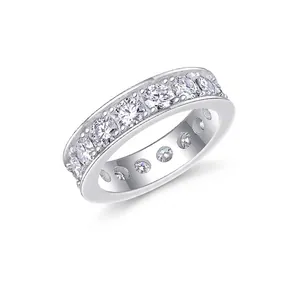 925 Sterling Silver Moissanite Eternity Ring For Women Pave Set Round Cut Lab Grown Diamond Engagement Wedding Band Fine Jewelry