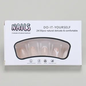 Professional nude pink and white French press-on nails kit with 24/30 short oval pieces