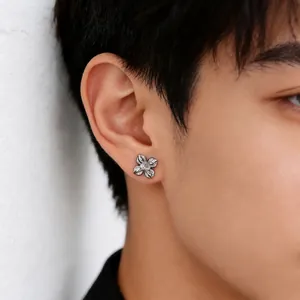 Boucles d'Oreilles Clous en Cuivre Fleur de Lotus Vintage pour Hommes Femmes Design Floral Électroplaqué Bijoux Unisexes Rétro