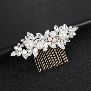Eleganter Brauthaarkamm mit Marquise-Kristallen und weißen Perlen für die Hochzeit