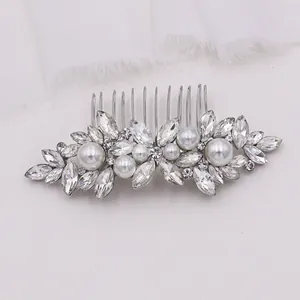 Eleganter Hochzeit Haarkamm Braut Kopfschmuck Marquise Strass Künstliche Perle Blumen Blatt Haarschmuck Für Damen Party Bankett