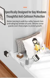Silicone baby safety corner protectors installed on a marble window sill.