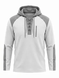 Détail de la maille gaufrée sur ce sweat à capuche pour homme en blanc et gris bicolore
