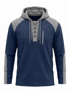 Vue détaillée d'un sweat à capuche en maille gaufrée pour homme avec laçage