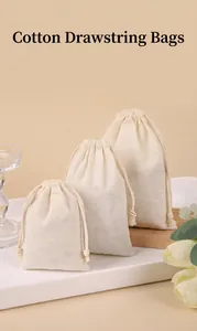 Cotton drawstring gift bags in multiple sizes for jewelry packaging and dust storage
