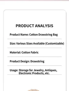 Detailed technical specifications of a cotton drawstring bag for jewelry and gift packaging