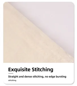 Close-up detail of neat and sturdy stitching on a cream cotton drawstring pouch