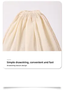 Close-up detail of the durable cotton drawstring closure on a natural beige fabric gift bag