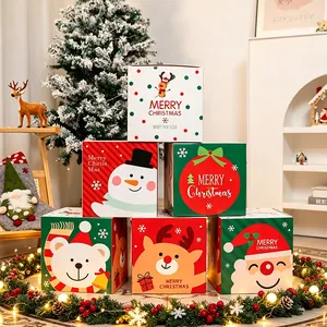 Set of Christmas gift boxes with festive cartoon patterns for holiday scene decor