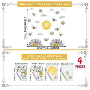 Detailed dimension drawing for iridescent sun and bee static window clings, set of 4 sheets