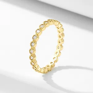 925 Sterling Silver Eternity Ring Minimalist Full Row Zirconia Round Geometric Stackable Finger Jewelry For Women