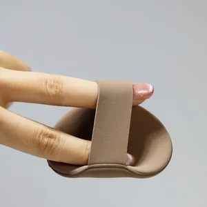 Soft premium oval makeup sponge puff with integrated wide finger strap for wet and dry use