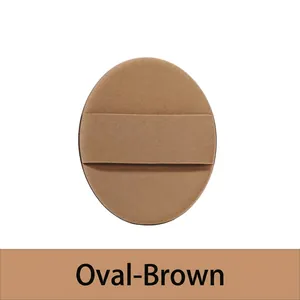 Oval makeup cushion puff in coffee brown for smooth foundation application.