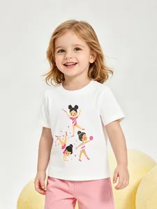 Mädchen Kurzarm T-Shirt 100% Baumwolle Cartoon Gymnastik Muster Rundhals Sommer Lässig Mode Kleinkind Tops
