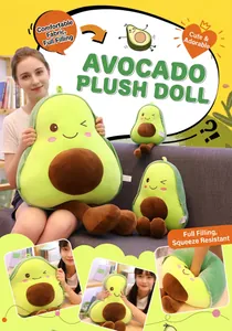 Soft avocado plush toy pillow featuring cute facial expressions and dangling brown legs