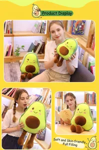 Detail of soft avocado plush toy pillow featuring a cute smiling face and little legs