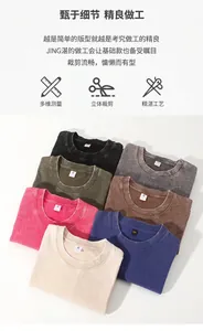 Detail of heavyweight 230g washed vintage cotton T-shirts in various retro colors