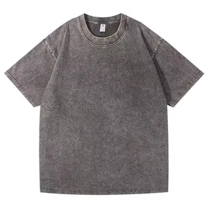Heavyweight 230g gray washed cotton T-shirt with vintage acid wash texture details.