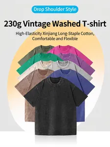 Heavyweight 230g Cotton T-Shirt American Vintage Washed Distressed Short Sleeve Tee Drop Shoulder Loose Casual Top Unisex Summer
