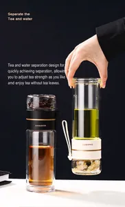 High-quality double-walled glass tea infuser bottle with leaf separation chamber