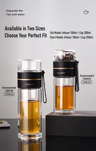 Detailed macro view of double-walled glass tea infuser bottles with separation