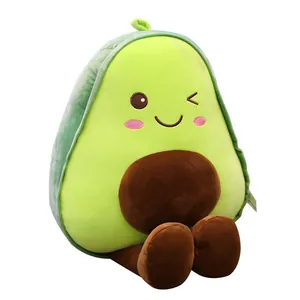 Cute kawaii avocado plush pillow toy with winking face and soft brown legs for kids gift