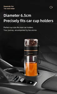 Premium double-wall glass tea infuser bottle fits perfectly in car cup holders