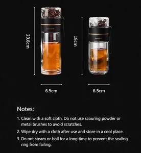Specifications of double-wall glass tea infuser bottle with 20.8cm and 18cm heights