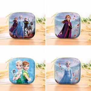 Square tinplate coin purse storage bag featuring cute Frozen cartoon characters