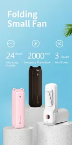 Foldable cat-shaped mini fan in multiple colors with 24h battery and power bank feature