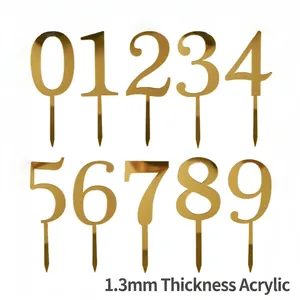 Gold Mirror Acrylic Number Cake Toppers 0-9 Birthday Series Cake Insert For Party Baking Dessert Table Decoration