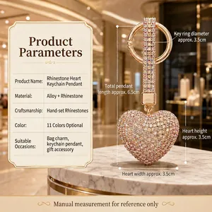 Sparkling rhinestone heart keychain and bag pendant with luxury crystal finish
