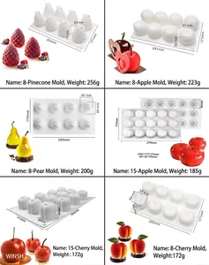 Multi-cavity fruit shaped silicone mousse cake molds for apple pear and cherry
