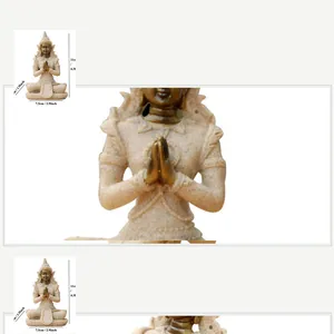 Close-up detail of Southeast Asian Zen Buddha statue ornament with dimension markings.