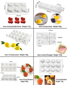 Detailed size specifications for fruit-shaped silicone mousse cake molds