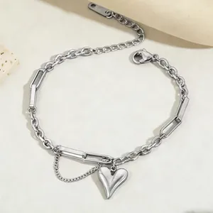 Elegant titanium steel clavicle necklace featuring a heart pendant and mixed link chain