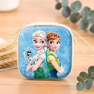 Detail view of Frozen themed square tinplate coin purse and earphone storage bag