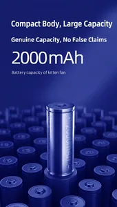 Close-up of 2000mAh battery for portable handheld mini fan in blue studio setting