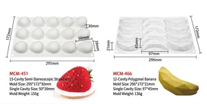 Dimensions and specifications for strawberry and banana silicone fruit mousse cake molds
