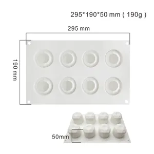 Technical detail view of 8-cavity fruit mousse silicone mold with 295x190x50mm dimensions