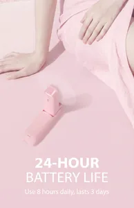 Pink portable folding handheld fan with 24-hour long battery life for travel
