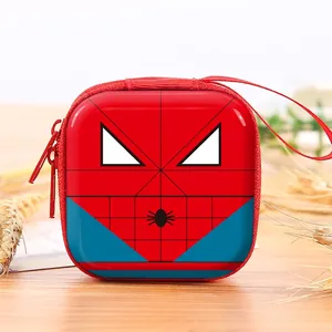 Cute Spider-Man themed square tin coin purse and headphone storage bag with red zipper