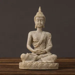 Mini Zen Buddha statue with sandstone texture resin craft for Southeast Asian home decor