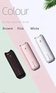 Portable mini handheld folding fans in pink, white, and brown with cute cat ears