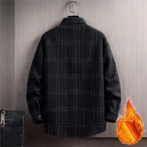 Chemise Décontractée Large à Carreaux et Rayures pour Hommes Style Coréen Vintage Doublée Polaire Épaissie Haut à Boutons Adolescents